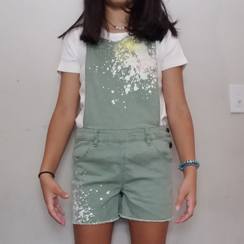 Green overall shorts